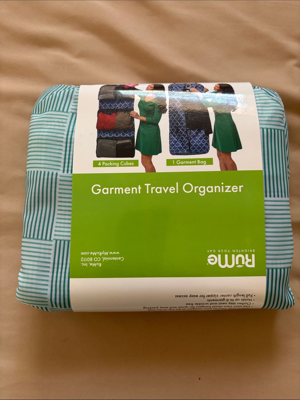 Teal Stripe Garment Travel Organizer - Hanging Packing Cubes